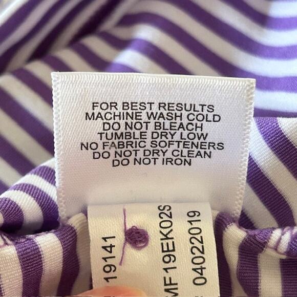 Peter Millar Summer Comfort Purple & White Striped Polo Shirt - Size Large - Picture 8 of 8